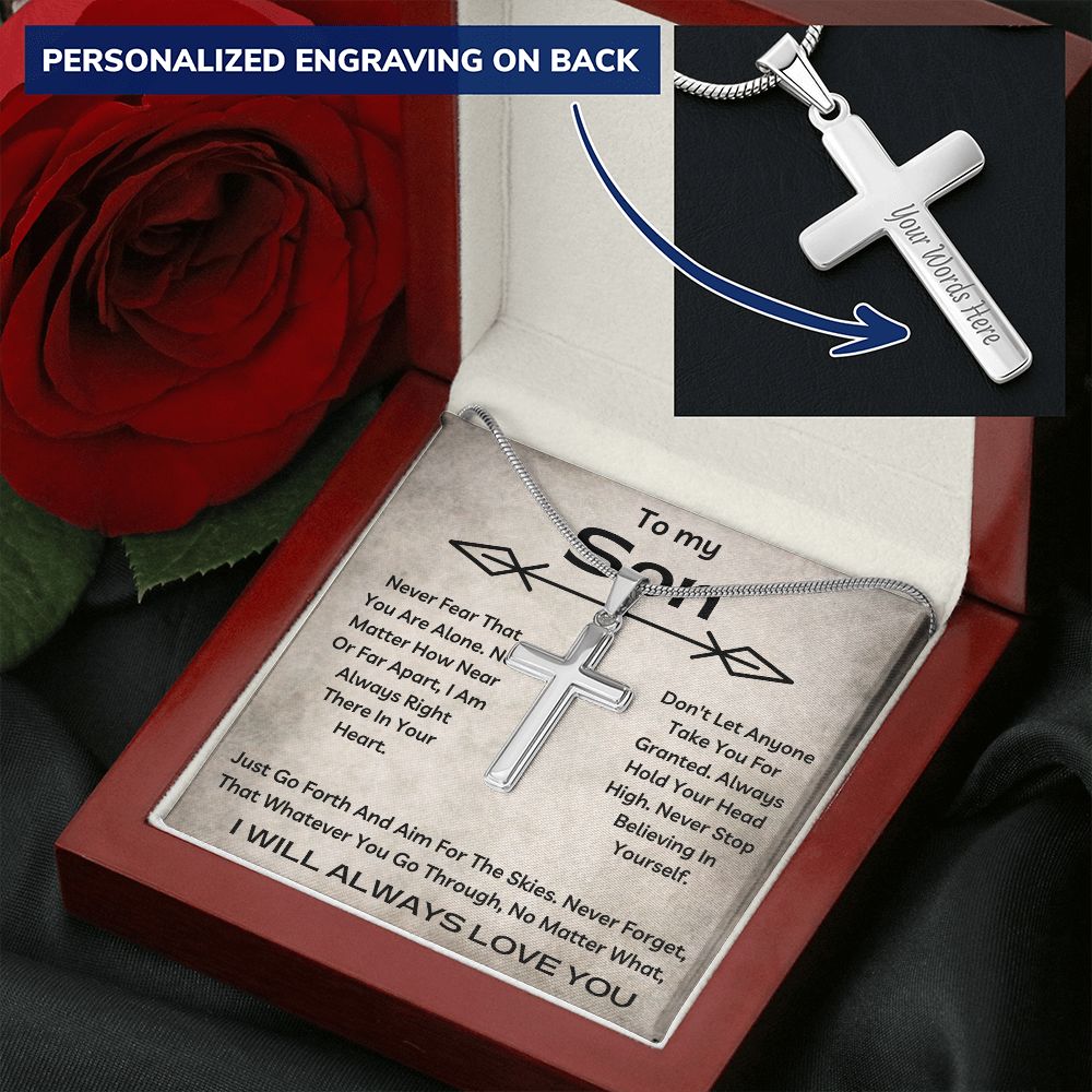 To My Son - Never Fear - Personalized Cross Necklace