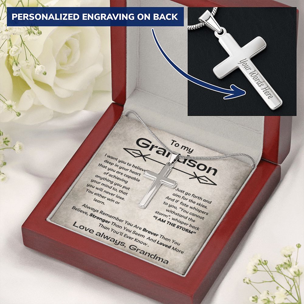 To Mt Grandson - I Want You To Believe - Personalized Cross Necklace
