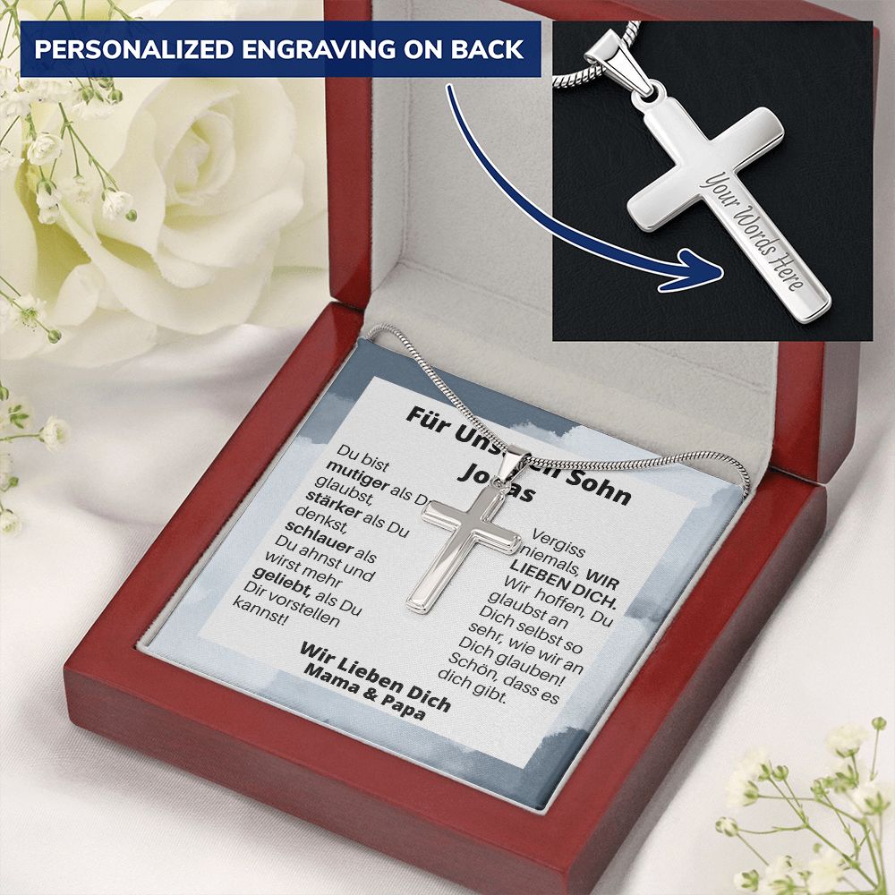 Für Unseren Sohn - Wir Lieben Dich Mama Und Papa - Personalized Cross Necklace