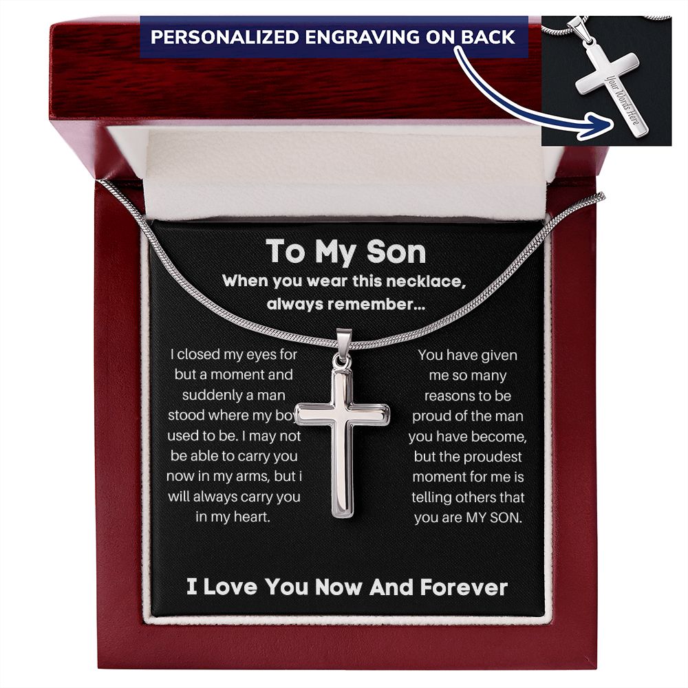 To My Son - I Closed My Eyes - Personalized Cross Necklace