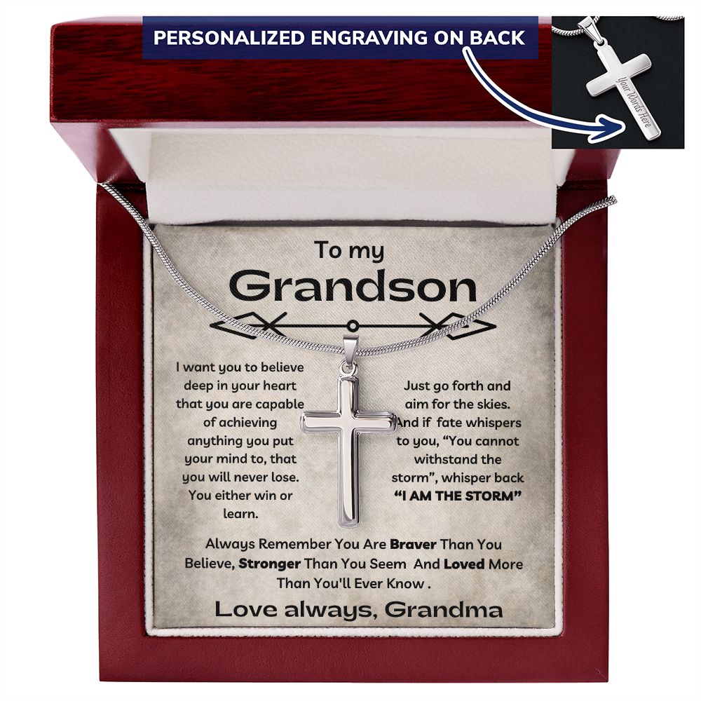 To Mt Grandson - I Want You To Believe - Personalized Cross Necklace