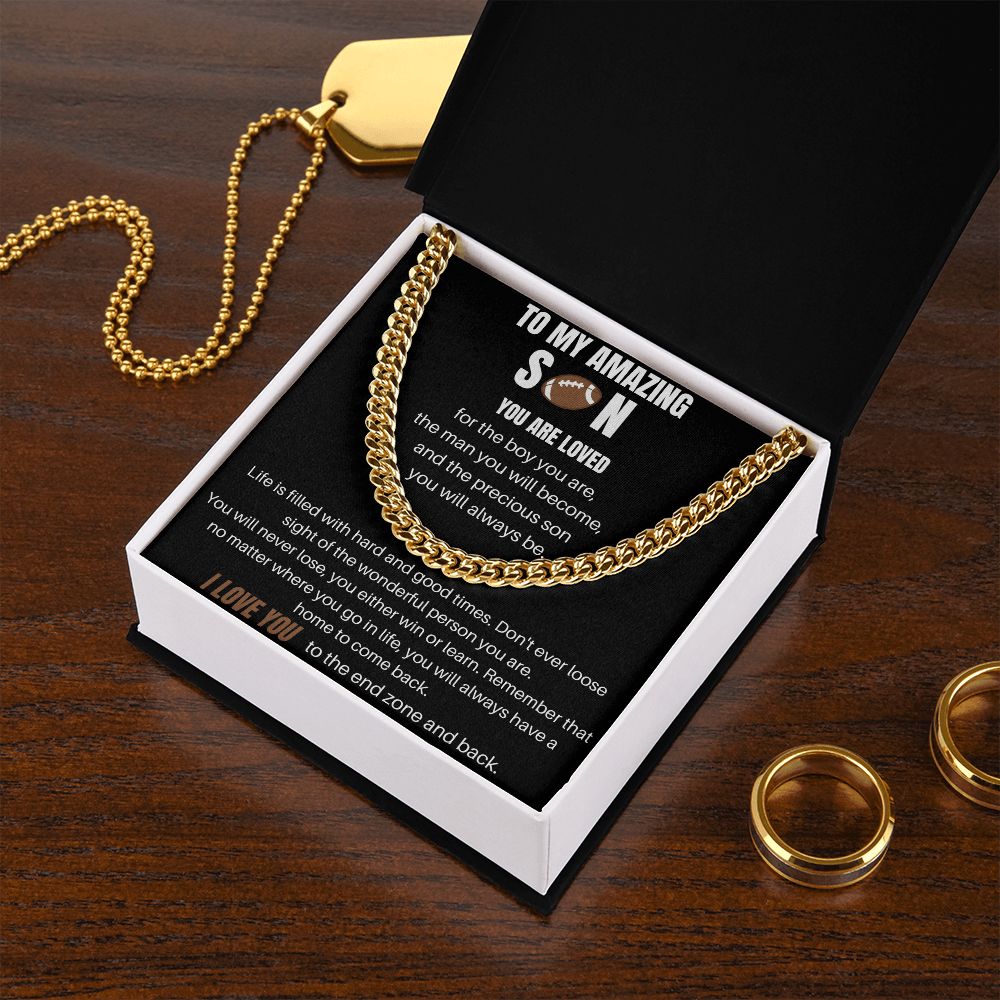 To My Amazing Son - You Are Loved - Football Cuban Chain