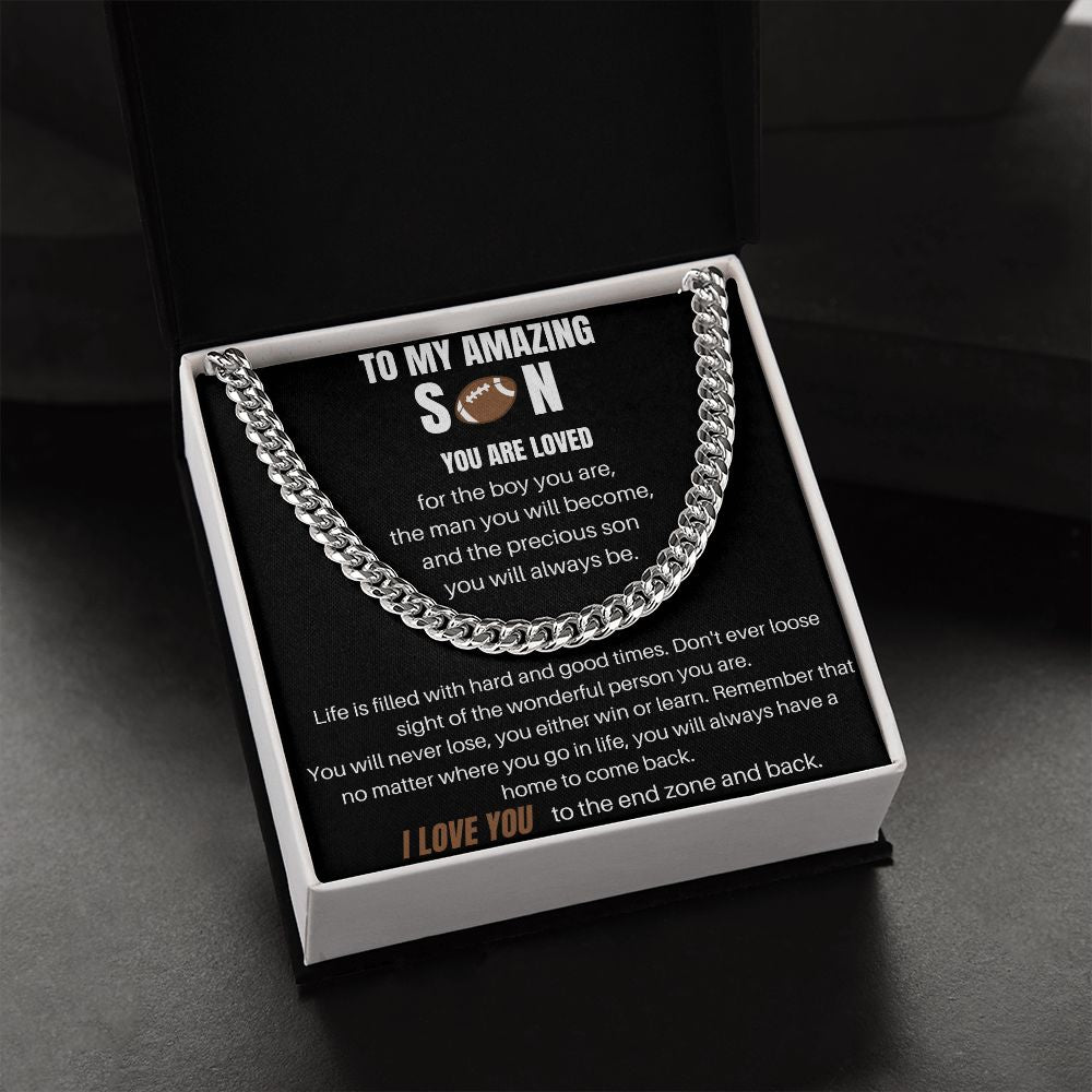 To My Amazing Son - You Are Loved - Football Cuban Chain