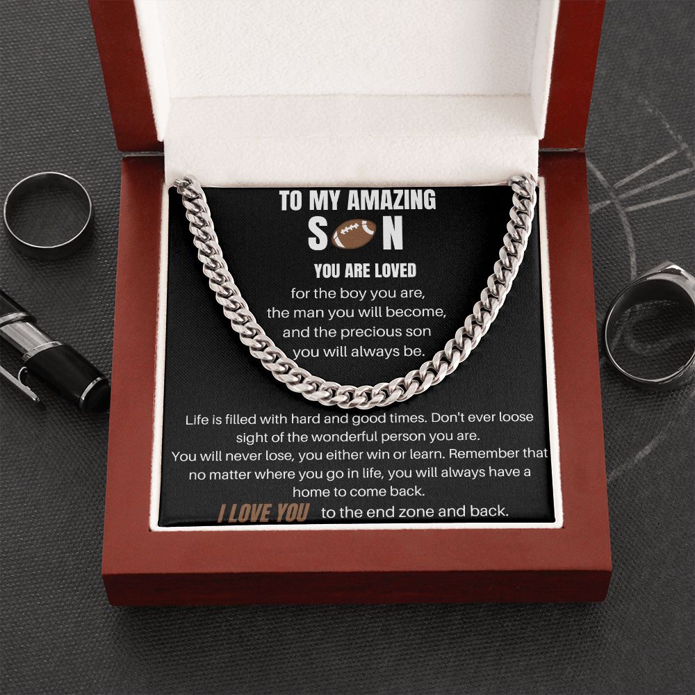 To My Amazing Son - You Are Loved - Football Cuban Chain