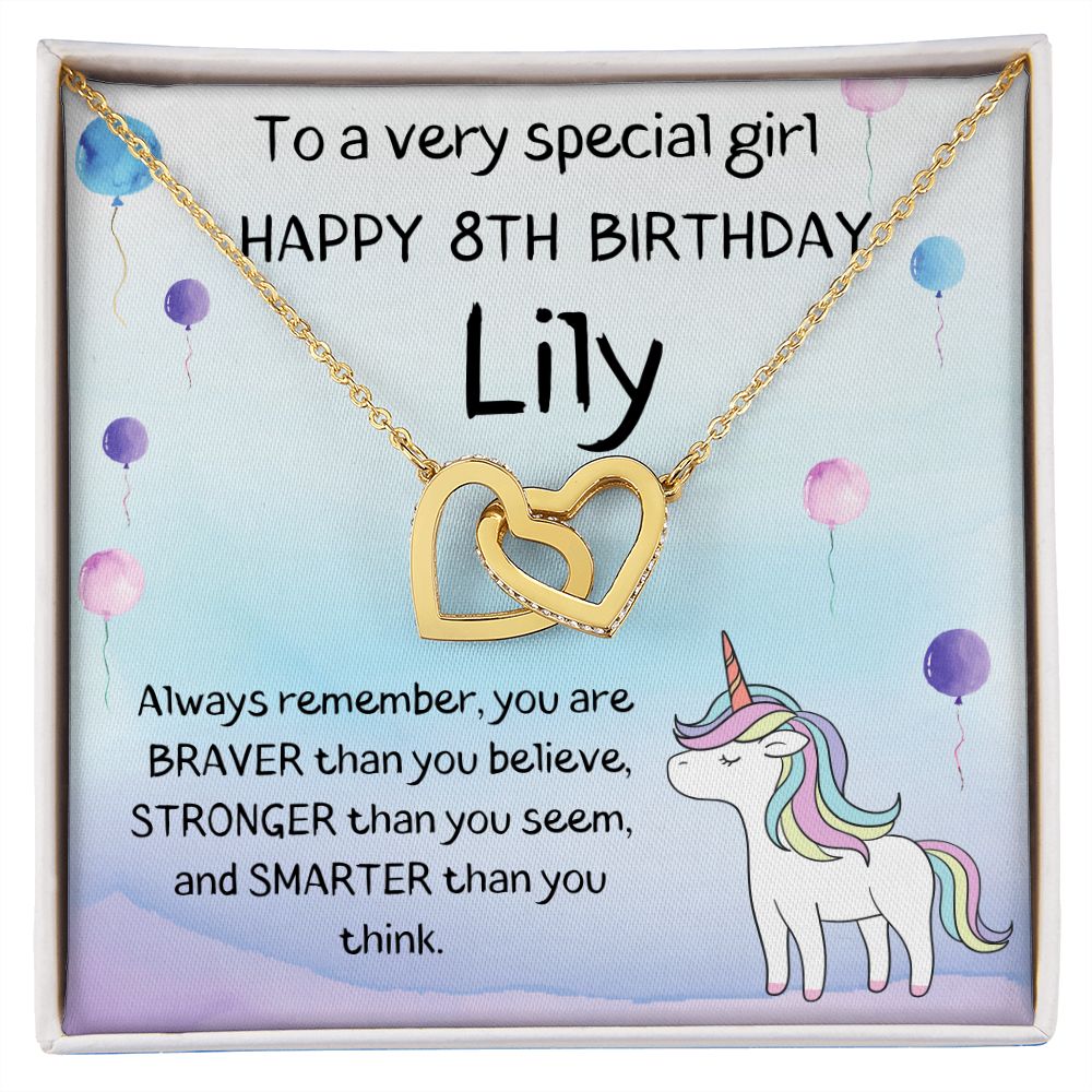 Happy 8th Birthday Lily - Interlocking Hearts Necklace