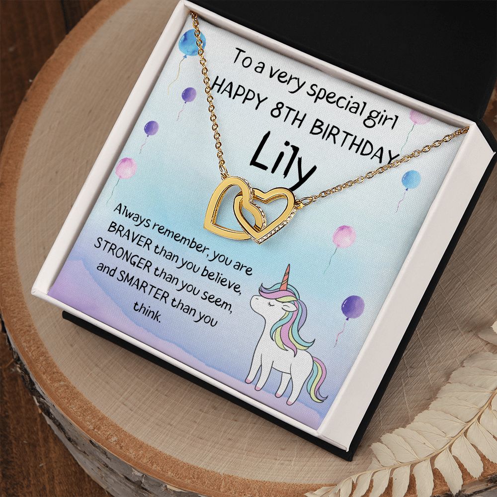 Happy 8th Birthday Lily - Interlocking Hearts Necklace
