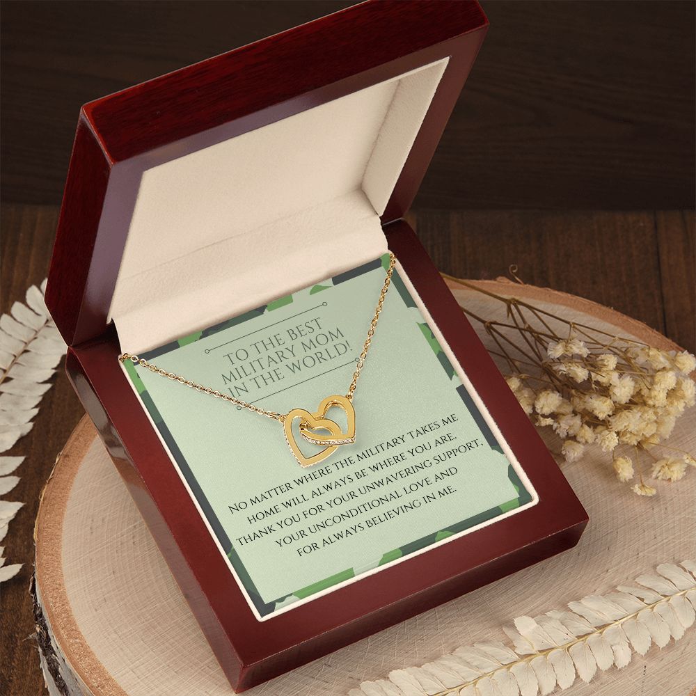 To The Best Military Mom In The World - Interlocking Hearts Necklace