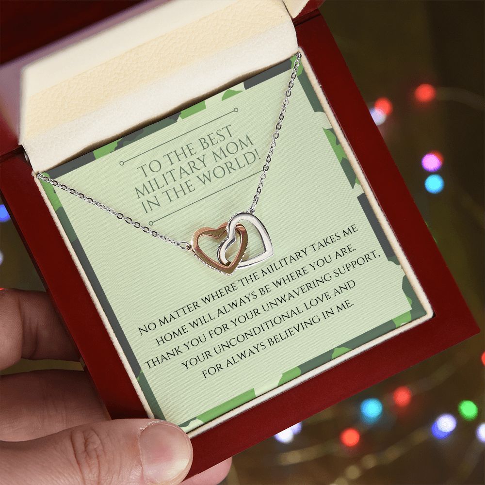 To The Best Military Mom In The World - Interlocking Hearts Necklace