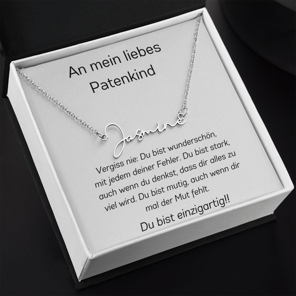 An Mein Liebes Patenkind - Vergiss Nie - Signature Style Name Necklace
