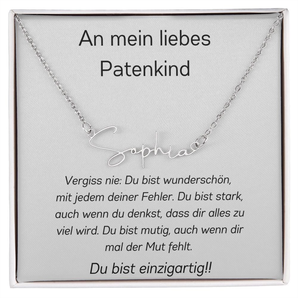 An Mein Liebes Patenkind - Vergiss Nie - Signature Style Name Necklace