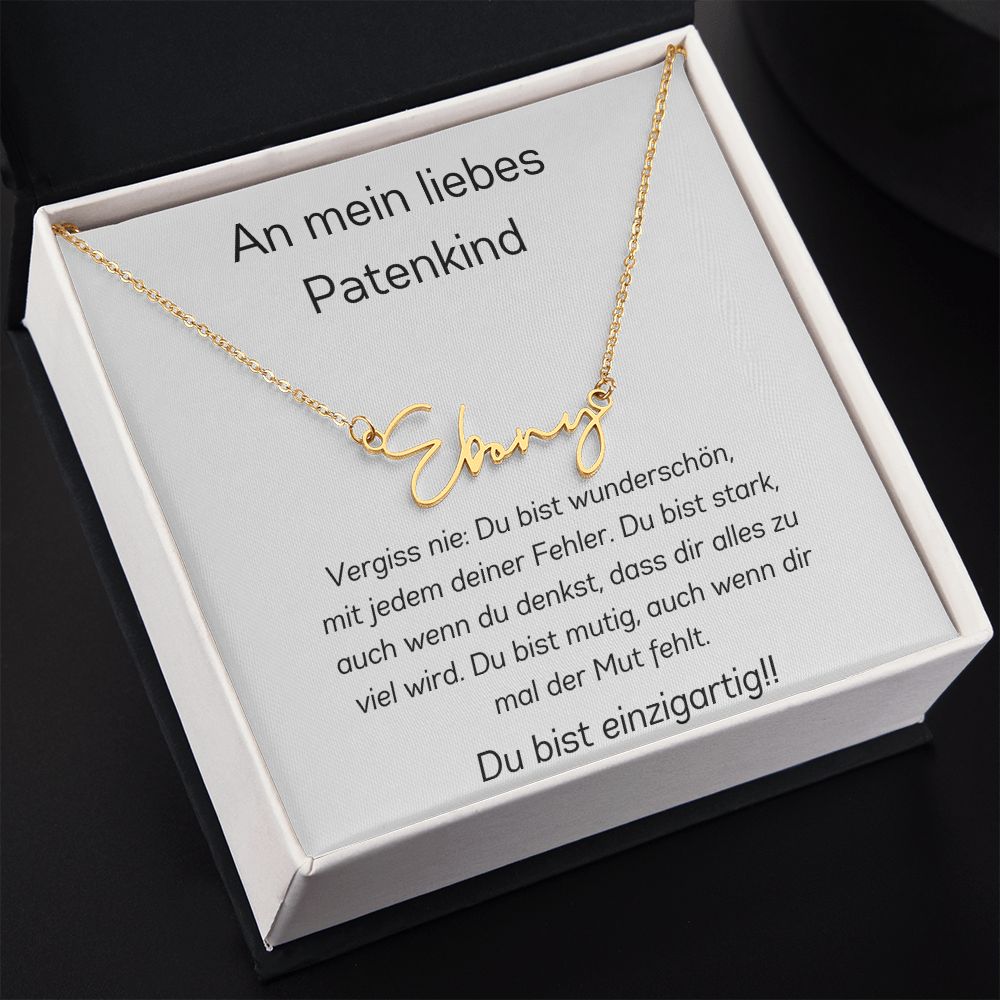An Mein Liebes Patenkind - Vergiss Nie - Signature Style Name Necklace