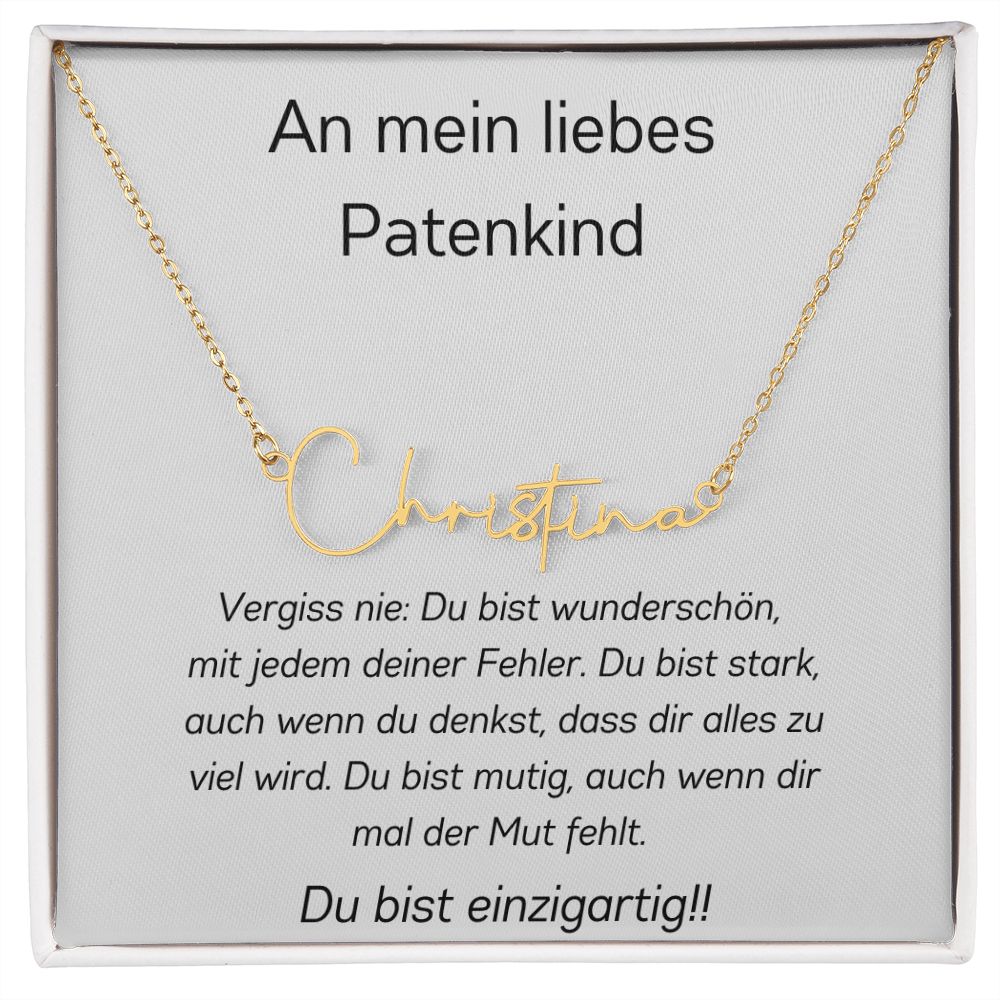An Mein Liebes Patenkind - Vergiss Nie - Signature Style Name Necklace