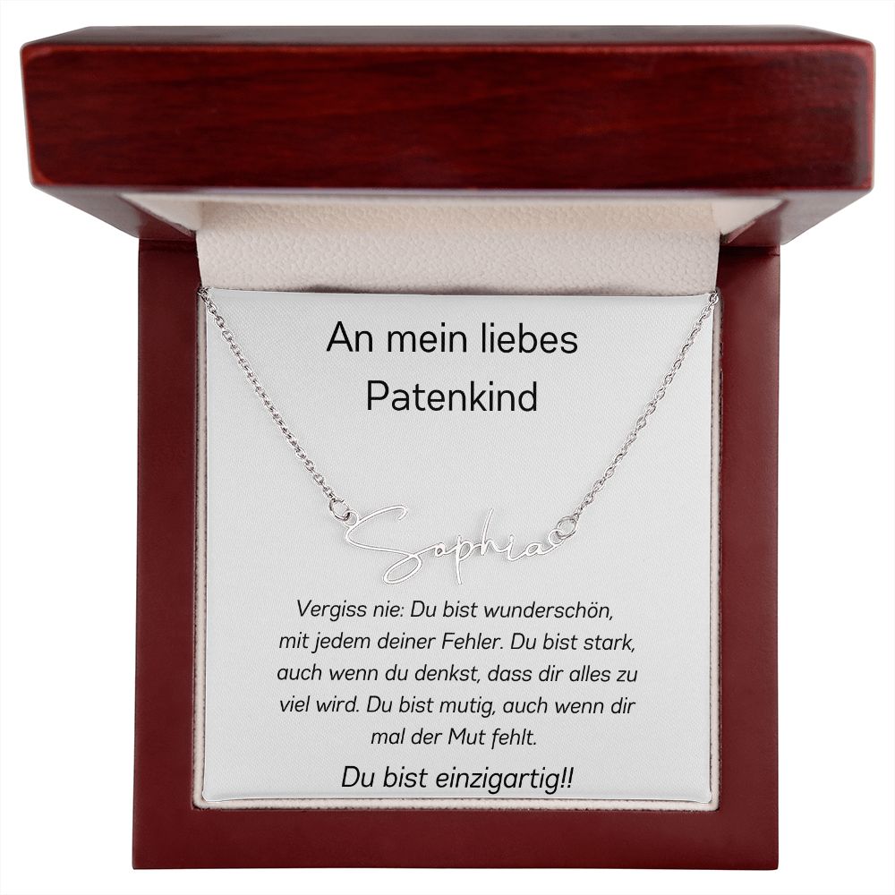 An Mein Liebes Patenkind - Vergiss Nie - Signature Style Name Necklace
