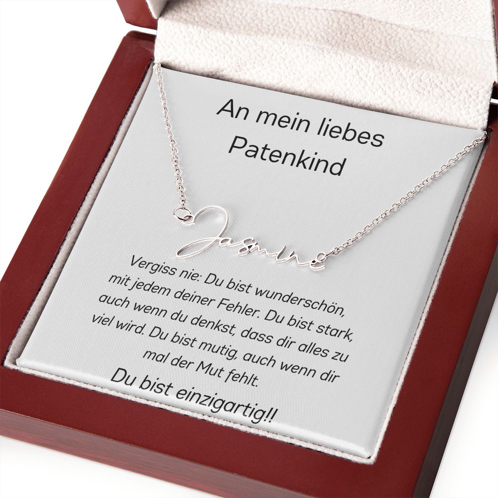 An Mein Liebes Patenkind - Vergiss Nie - Signature Style Name Necklace