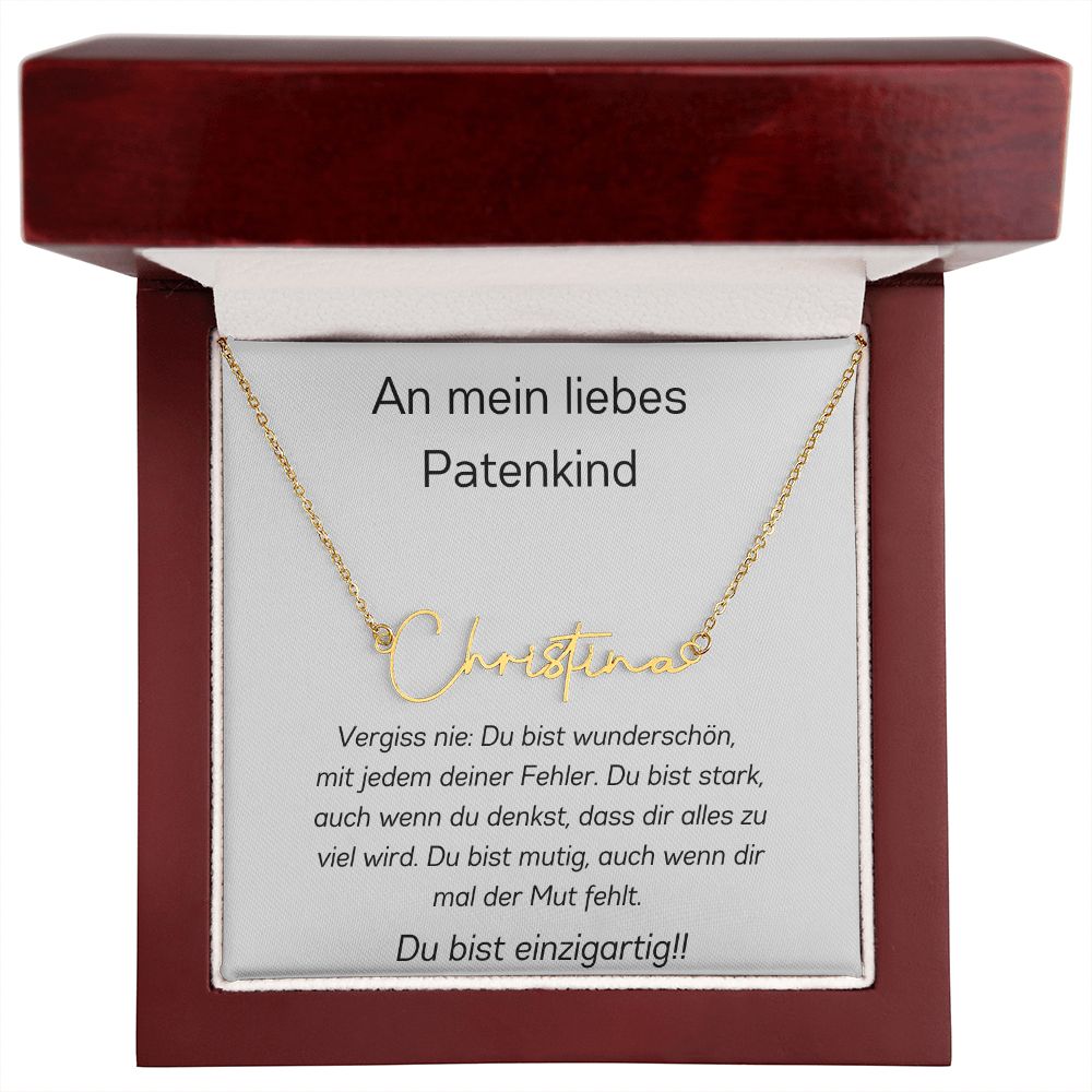 An Mein Liebes Patenkind - Vergiss Nie - Signature Style Name Necklace
