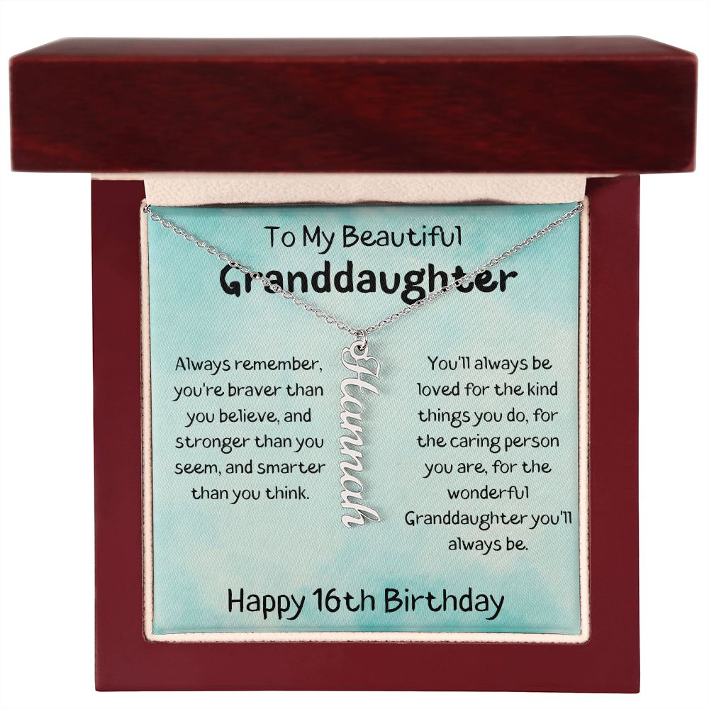 To My Beautiful Granddaughter - Happy 16th Birthday - Personalized Vertical Name Necklace